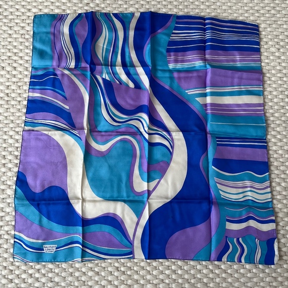 Vintage Liberty of London 100%Silk 23" Square Scarf Blue Purple Pucci-Like Women - Picture 1 of 7